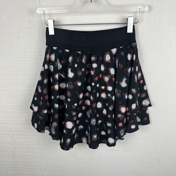 Lululemon Skort 2 Womens Black Court Rival Colourhaze Dot Inverse Orange Multi - Picture 4 of 7